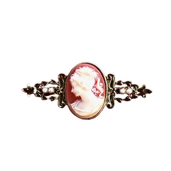 Vintage Cameo Pin Brooch Victorian Lady Tiny Faux… - image 1