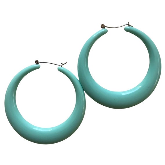 Pierced Hoop Earrings Turquoise Color Light Blue … - image 1