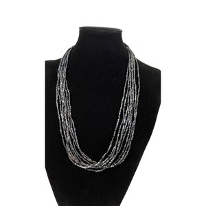 Vintage Handmade Womens Boho Chic Multi Strands Seed Beads Necklace Gray 1980