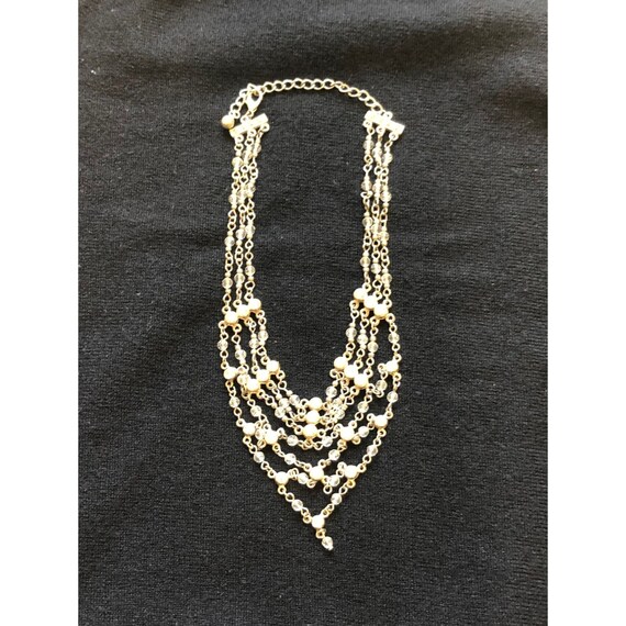 Princess Style Choker Necklace Clear Beads Golden 