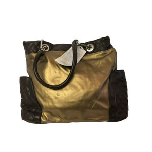Joes Mangano - Bolso de mano para mujer, reversible, color dorado, marrón, plástico ajustable