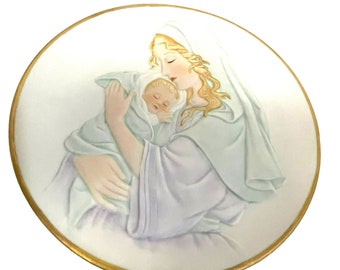 vintage Enesco Madonna & Child Plate Collectible Plate White 8.5" L 1987
