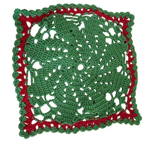 Handmade Potholder Crochet Green Red Square Size 8 1/2&quot; x 8 1/2&quot;