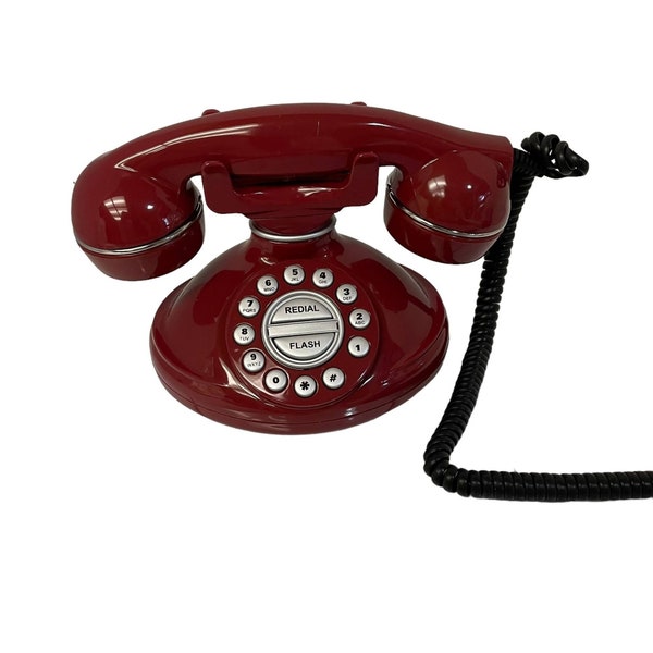 Vintage Retro Table Top Landline Phone Red Measures: 9" x 5" x 6"