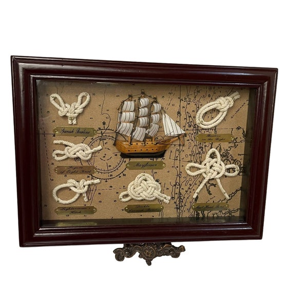 vintage Heritage Mint Nautical Sailors Knots & Rope Mayflower Wall Frame