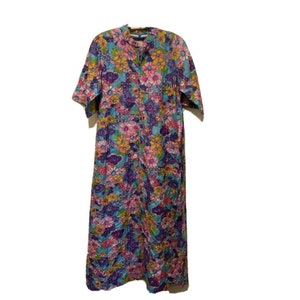 Vintage Barbara Lee Womens Groovy House Dress Multicolor Floral Short Sleeve Vintage M