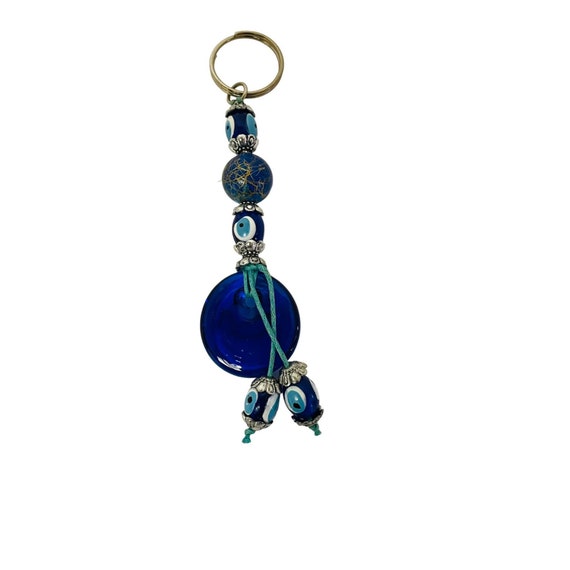 Handmade Unisex Turkish Evil Eye Keychain Blue Si… - image 2