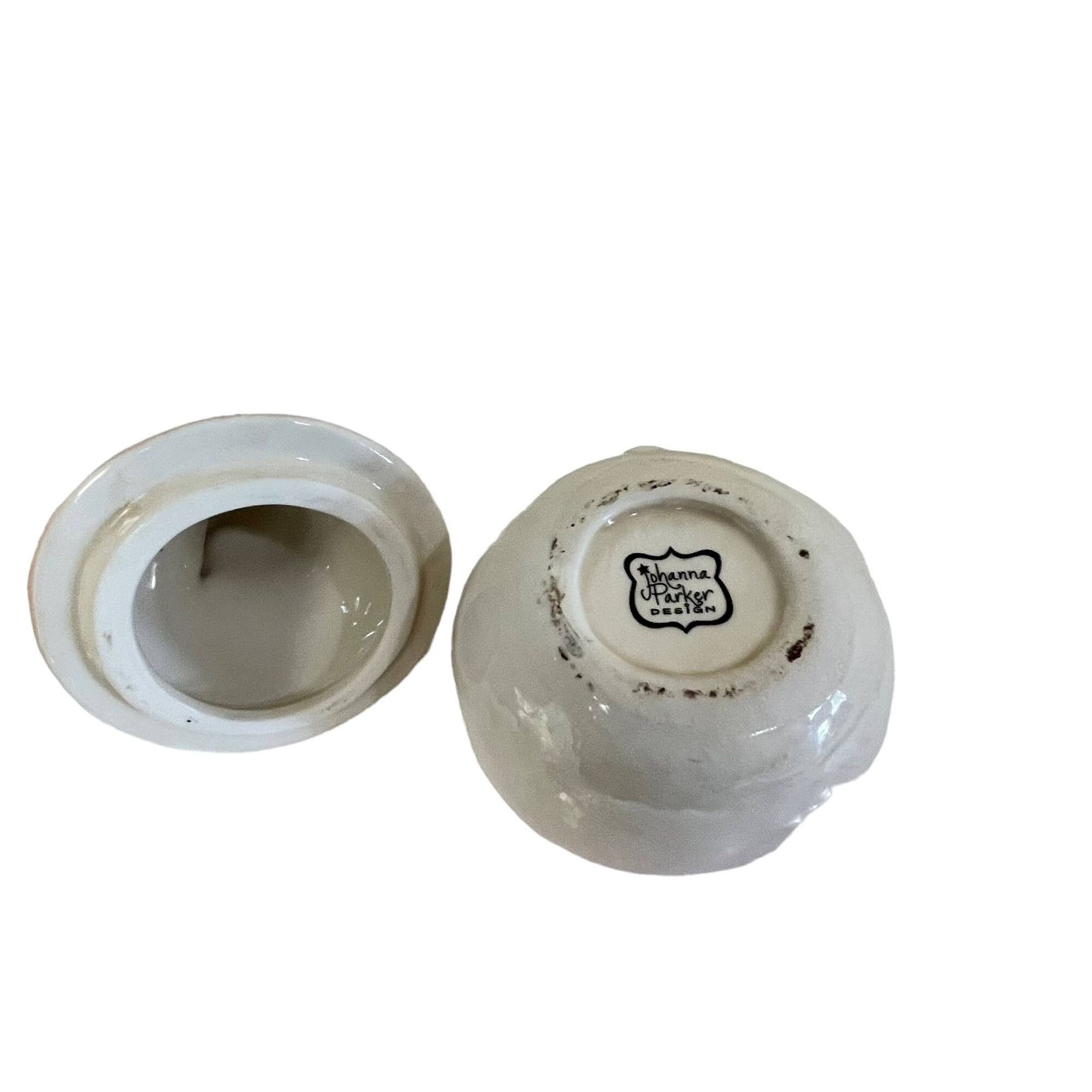 Vintage JOHANNA PARKER Winter Snowman Pink Sugar Bowl and Green Creamer