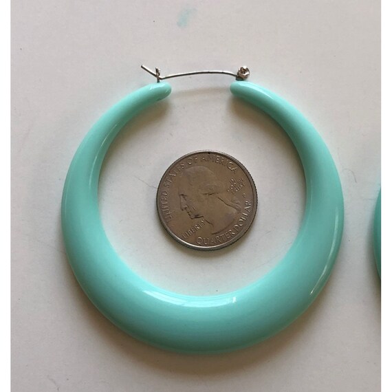 Pierced Hoop Earrings Turquoise Color Light Blue … - image 3