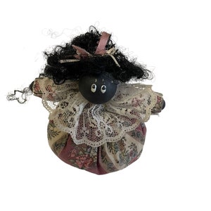 Vintage Peddler Doll African American Handmade Rag doll  Size 4&quot; W x 5&quot; H