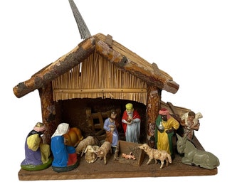 Christmas manger scene baby Jesus, Mary Joseph Three Kings Lamb Donkey 14 Pc