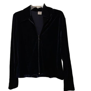 Preview International Womens Velour Jacket Solid Blue Full Zip Stretch XL New
