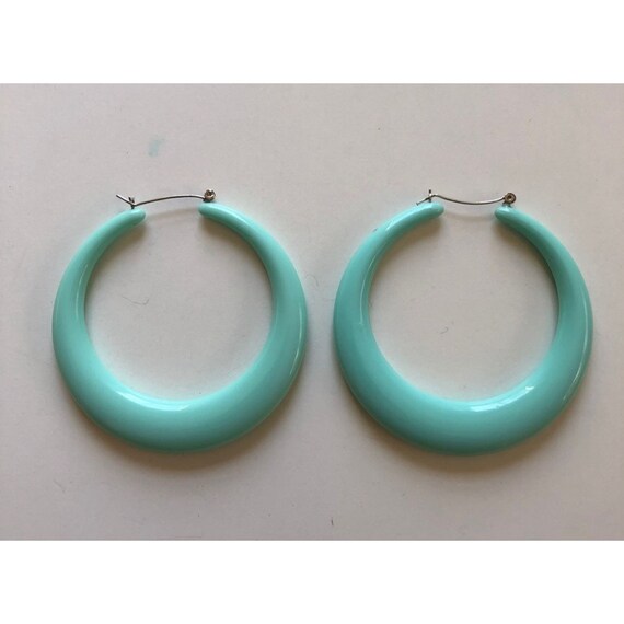 Pierced Hoop Earrings Turquoise Color Light Blue … - image 2