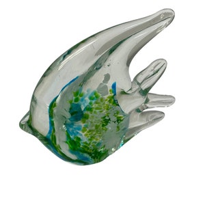 Vintage Collectible Decoration Mouth Blown Fish Glass Figurine Clear Green 1970