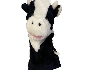 Cow Hand Puppet Plush Stuffed Animal Toy Black White 11 1/2"