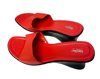 Womens Orange Wedge Shoe Slide Drusille Leather Upper Sandals Size 9