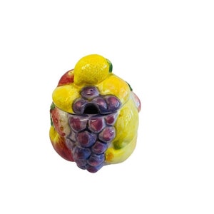 Vintage Potteries Fruit Vegetable Charming Sugar Bowl Fruit Basket Sugar Bowl JAM JAR W/ LID