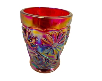 Vintage Fenton Carnival Glass Rose Bowl Vase Floral Pattern Iridescent Finish 4"