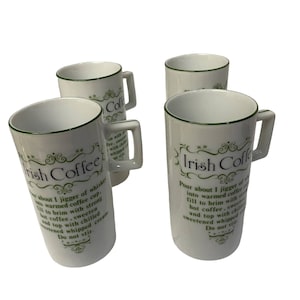 Vintage IRISH COFFEE Mugs Cups Set of 4 Irish Coffee Recipe St. Patricks Day 4&quot;H
