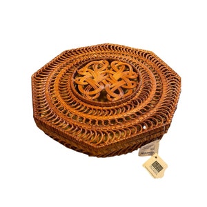 Retro Wicker and Ceramic Serving Platter Wooden Tray 13&quot; x 2 1/2&quot;