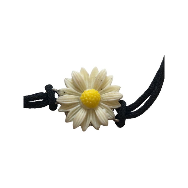 Gänseblümchen Choker Halskette 40 cm schwarze Stoffkette