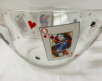 Vintage Luinarc Large Glass Serving Bowl Playing Card Chips Popcorn Dinnerware 11" x 5 1/2"