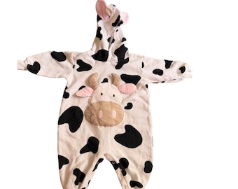 Pijama enterizo con capucha y estampado de vaca "Chick Shriek" para niños de 12 meses, de felpa. Disfraz de animal.