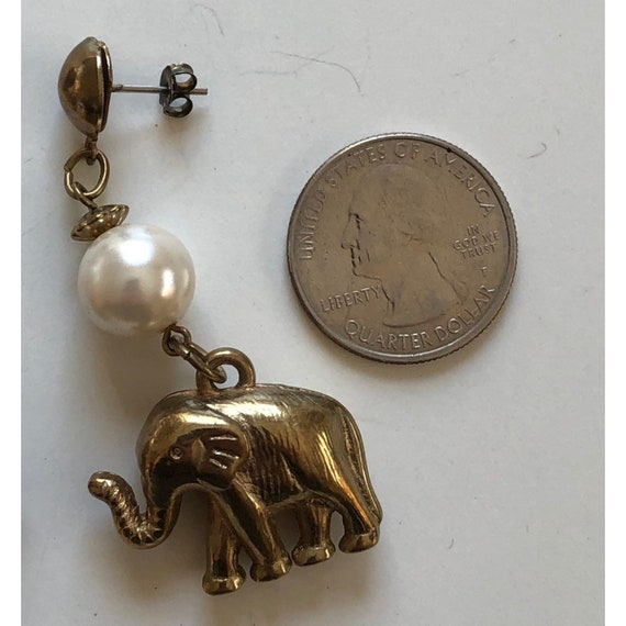 Dangling Elephant Earrings Pierced Gold Tone with… - image 3