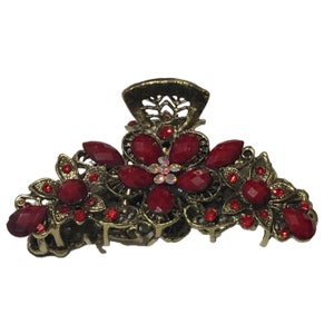 Decorative Hair Clip Red With Rhinestones 4 Inches