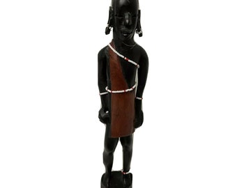 Afrikanische Geschnitzte Holzfigur mit maßgefertigtem Schmuck