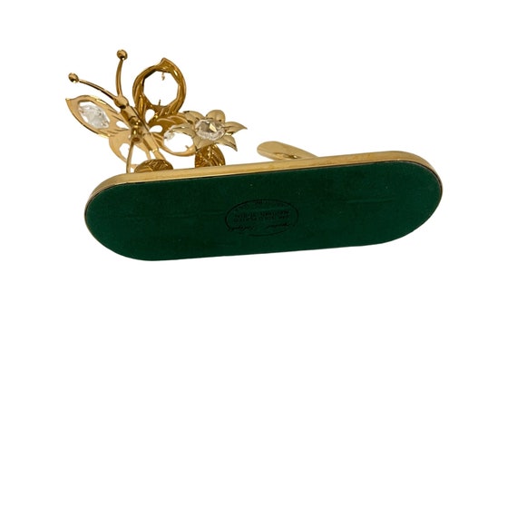 Porte-stylo Plaqué Or 24 Carats Avec Papillon Et Fleurs - Cristal Australien, Neuf Avec étiquettes