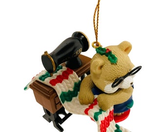 Traditions Figurine Collectible Ornaments Bear Sewing Sock Sewing Machine 3 in