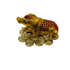 Jewelry Box Small Cow Trinket Chinese Zodiac Gold Plated 3&quot; to 4&quot;