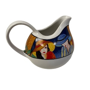 Vintage FURIO CAFE Creamer Paris Design French Women In Hat Retro Ceramic 4 1/4&quot; x 5 1/4&quot;