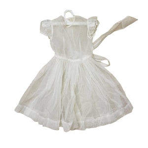 Vintage Girls Dress Puff Sleeves Sash Belt White Polka Dot Swiss or Embroidered Tulle Size 6