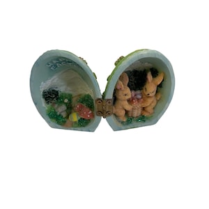 Vintage EASTER EGG Decor Green Hinged Easter Bunny Village Figurine 2.5&quot;