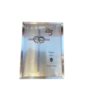 Furtado 25th Happy Silver Anniversary Musical Frame With Cross Giveaways Gray Metal 8&quot; x 6&quot;