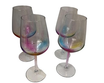 Set of 4 Rachel Zoe Designer 20.6oz Rainbow Iridescent Stemmed Wine Glasses  - Etsy