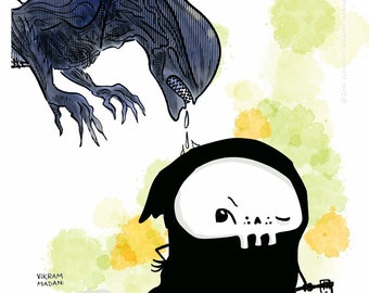 Alien vs. Lil' Reaper - Funny Print