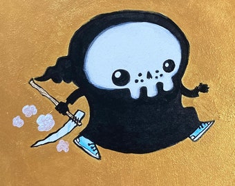 Original Art - Lil' Reaper Painting - "Life is Short, RUN HARD!" - One of a kind - Free Shipping