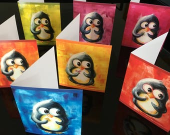 Cute PENGUIN Notecards - Set of 8 Blank Cards