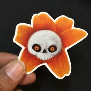 Skull-Flower Spooky Vinyl Sticker image 1