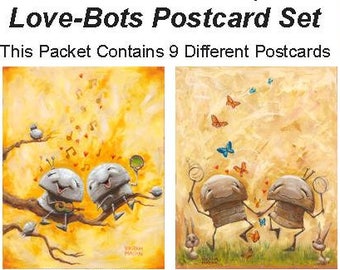 Robots in Love Art Card Collection - Fun Art Postcard Set of 9 for Mailing, Display, or Gifts