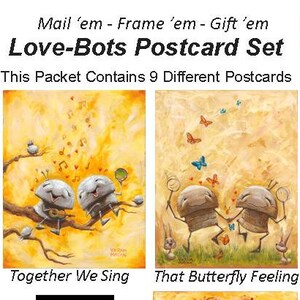 ロボット・イン・ラブ アートカードコレクション - 郵送、展示、ギフトに最適な楽しいアートポストカード 9 枚セット