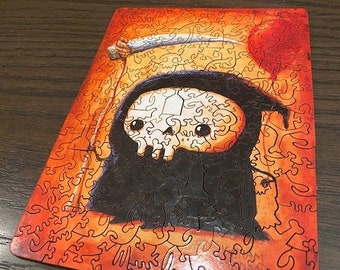 Artist-Signed Fun Jigsaw Puzzle 'Lil' Reaper: The Short-Lived Balloon' - Laser-Cut Wood High Quality Free Shipping