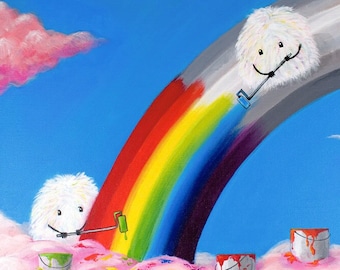 The Rainbow Makers - Fun Cute Fuzzywuzzy Art Print for Rainbow Lovers