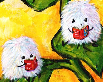Summer Reading - Fun Cute Fuzzywuzzy Art Print for Book Lovers