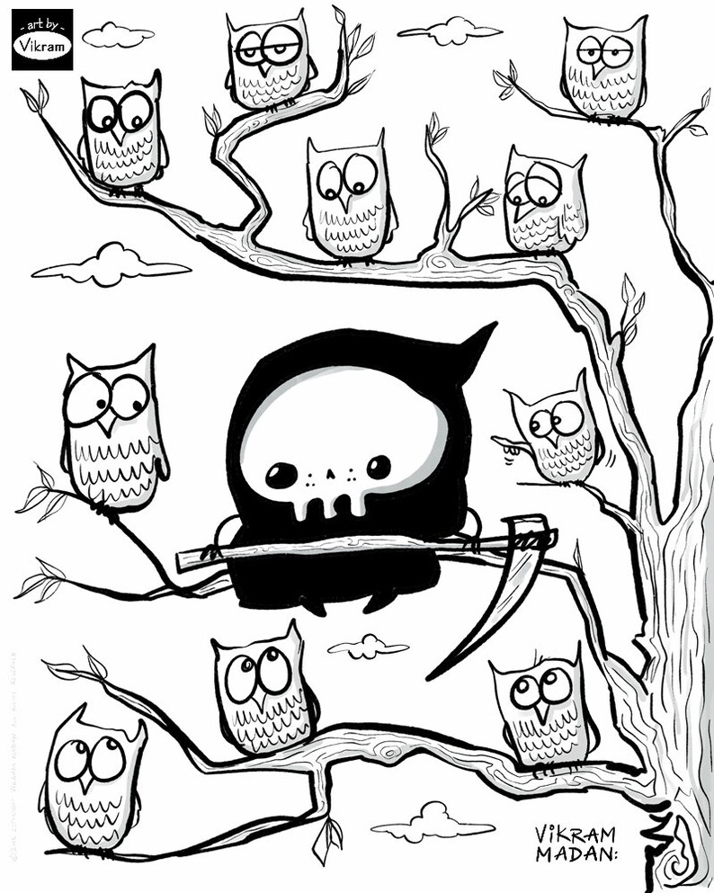 Lil' Grim Reaper Funny Cartoon Coloring Art Book 174 | Etsy