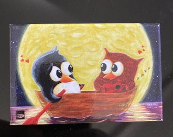 Owl and Penguin SUPER MOON - Fun Magnet