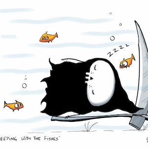Sleeping with the Fishes - funny Lil&#39; Grim Reaper Print